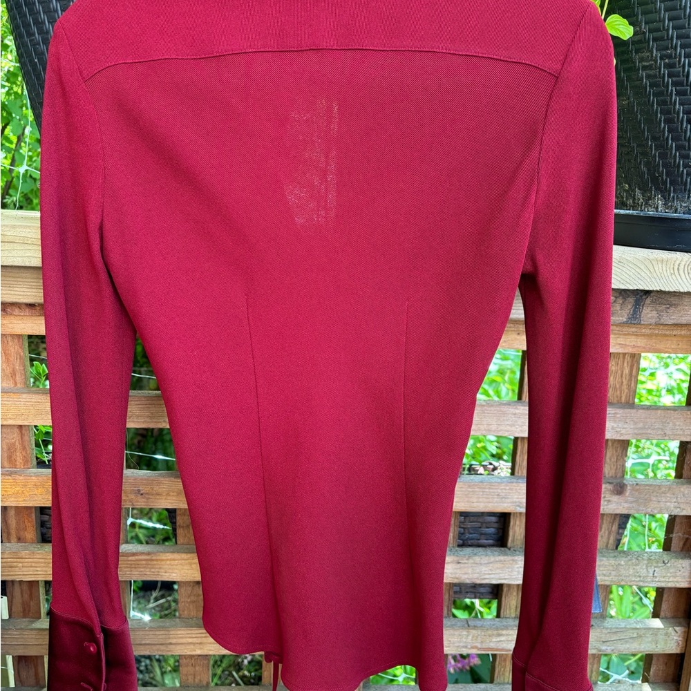 Beautiful rich burgundy/red,fine jersey-like, wrap around, long sleeve blouse. - Picture 3 of 6